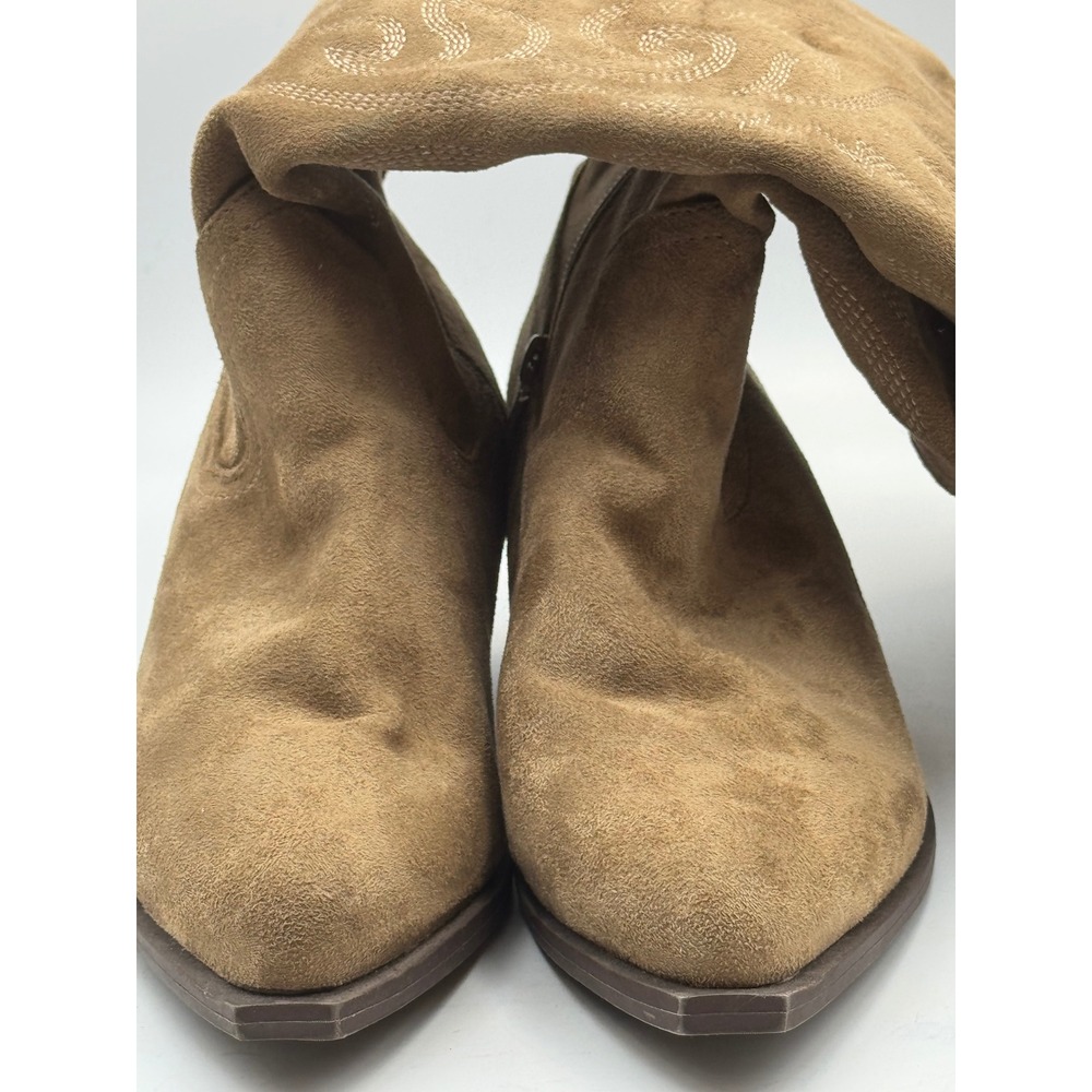 Tan Faux Suede Embroidered Western Cowboy Over the Knee Boots 10W Wide Width - Picture 4 of 11